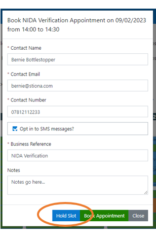 Step 3 - Admin view with Hold Slot button