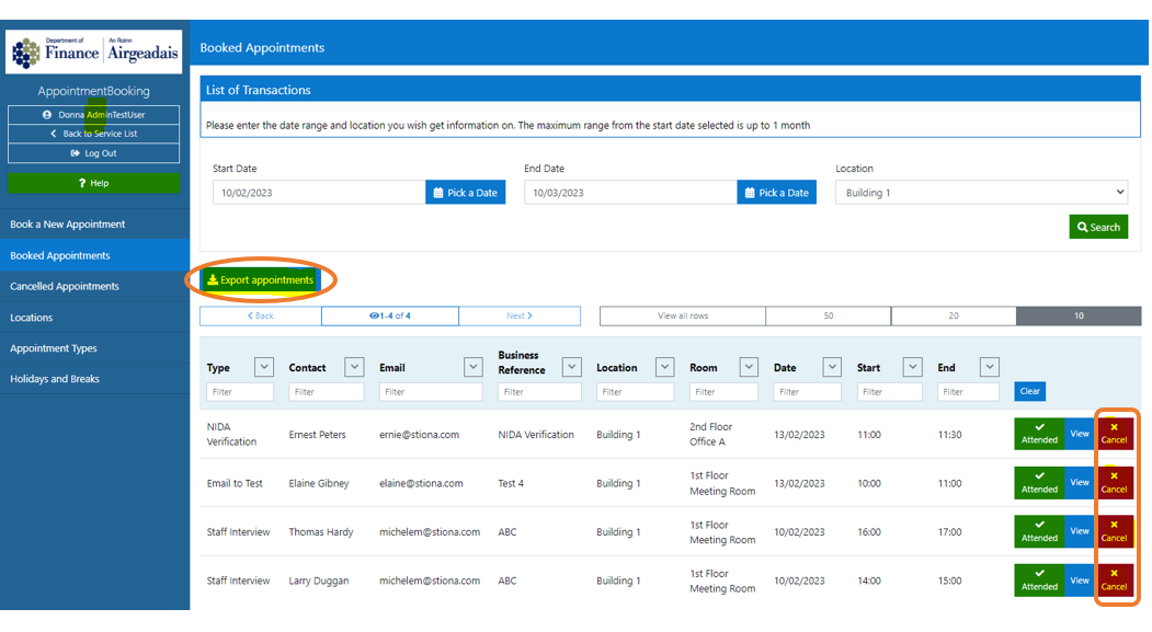 Booked Appointments (Admin view)