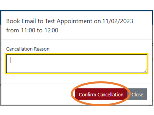 Admin view with Cancel Appointment button