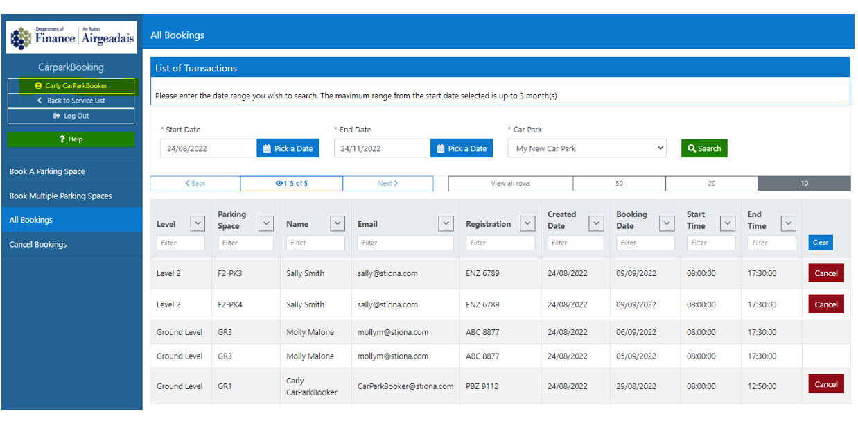 All Bookings - Results