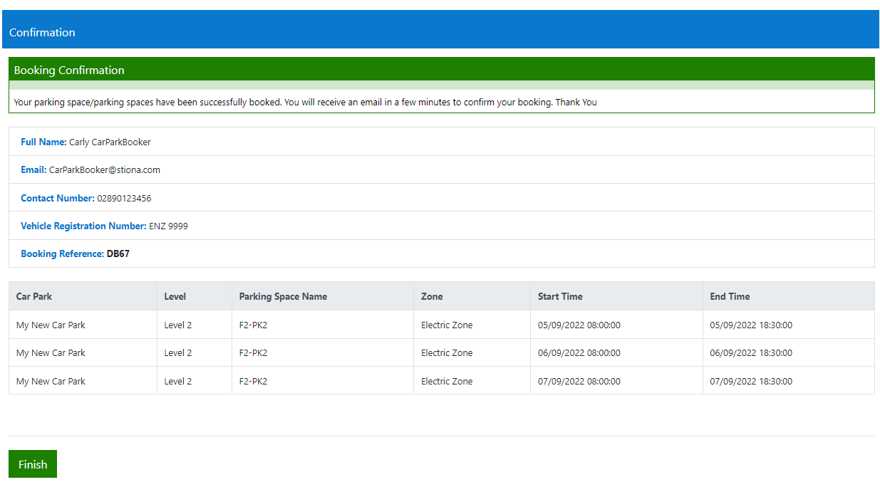 Confirmation page