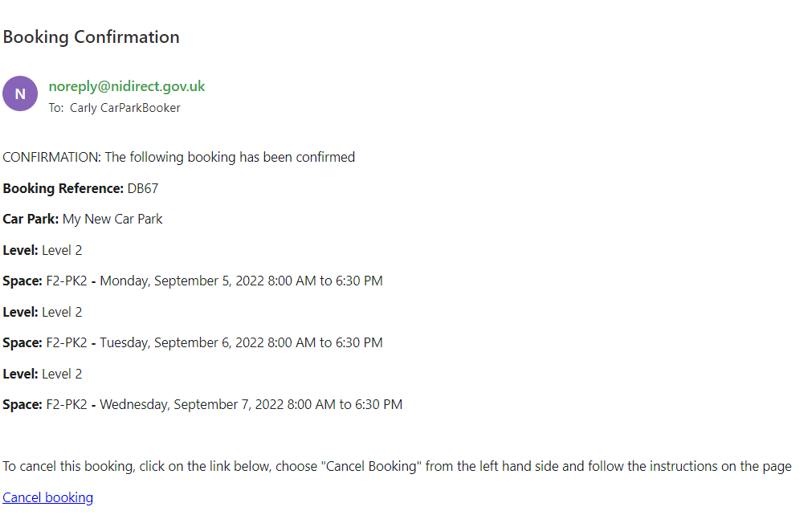 Confirmation email