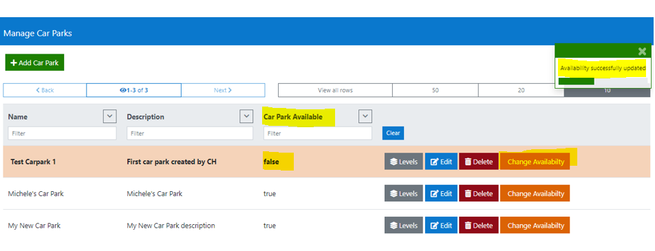 Change Availability Button - Car Park