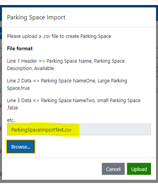 Import parking spaces modal
