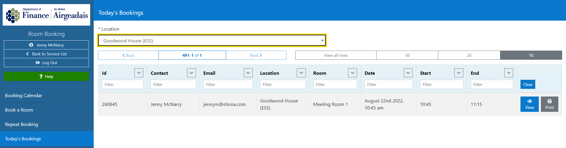 View Today's Booking