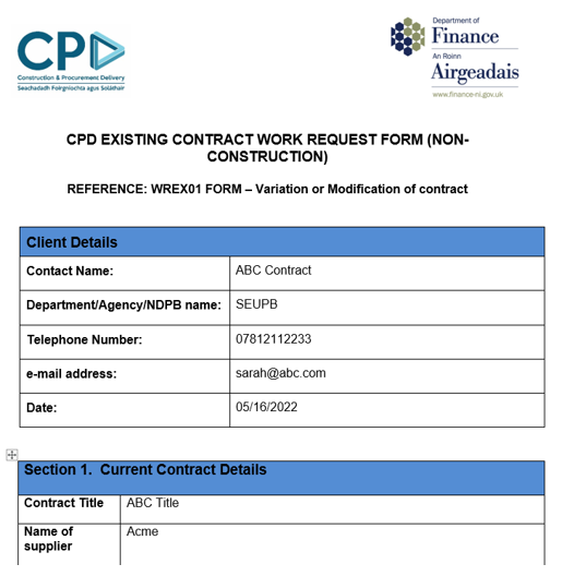 Existing Contract Work Request (WREX) flow